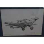 Pencil sketch of an RAF fighter plane, signed Jack