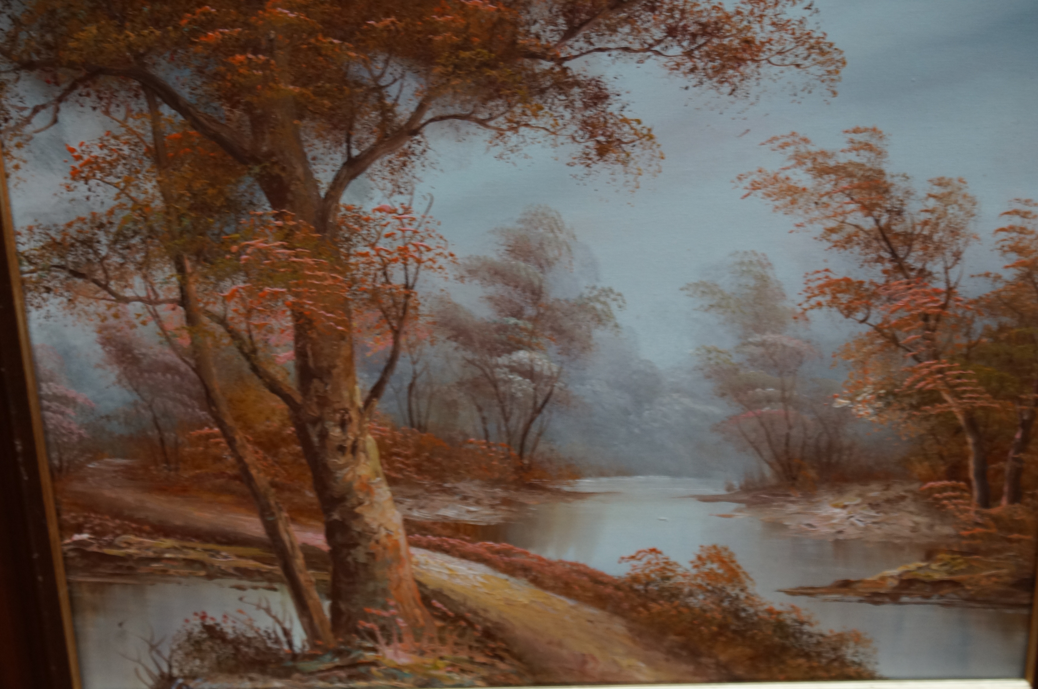 Oil on Canvas, river and woodland scene, by Cafier