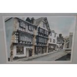 Framed original watercolour, street scene, signed