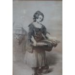 Early 20th Century framed print, girl with fish 39