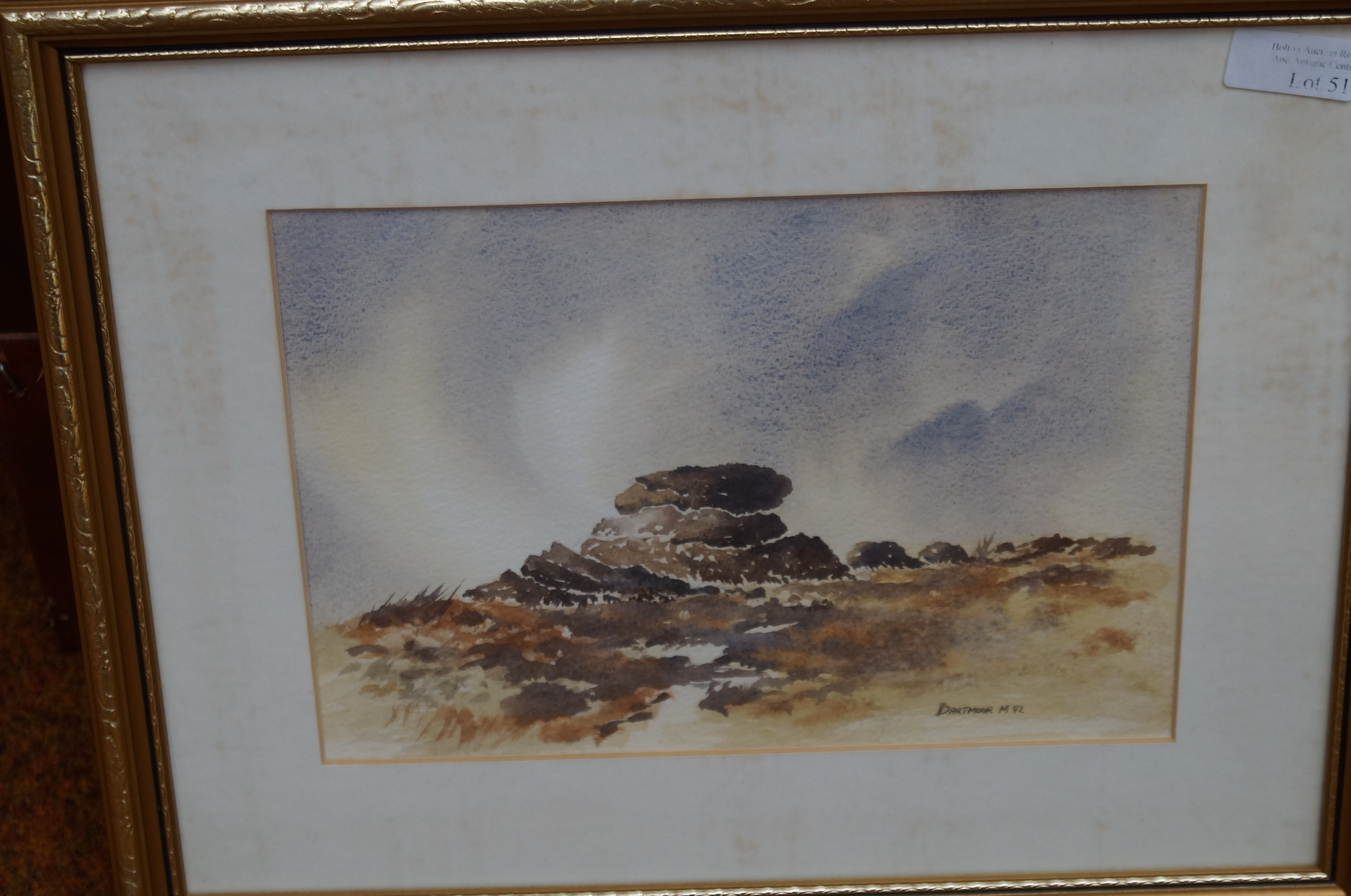 Simple wash on paper by Dartmoor framed, 18cm x 25