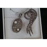 Silver marcasite necklace & brooch