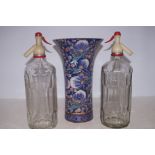 Chinese vase & 2 soda siphons