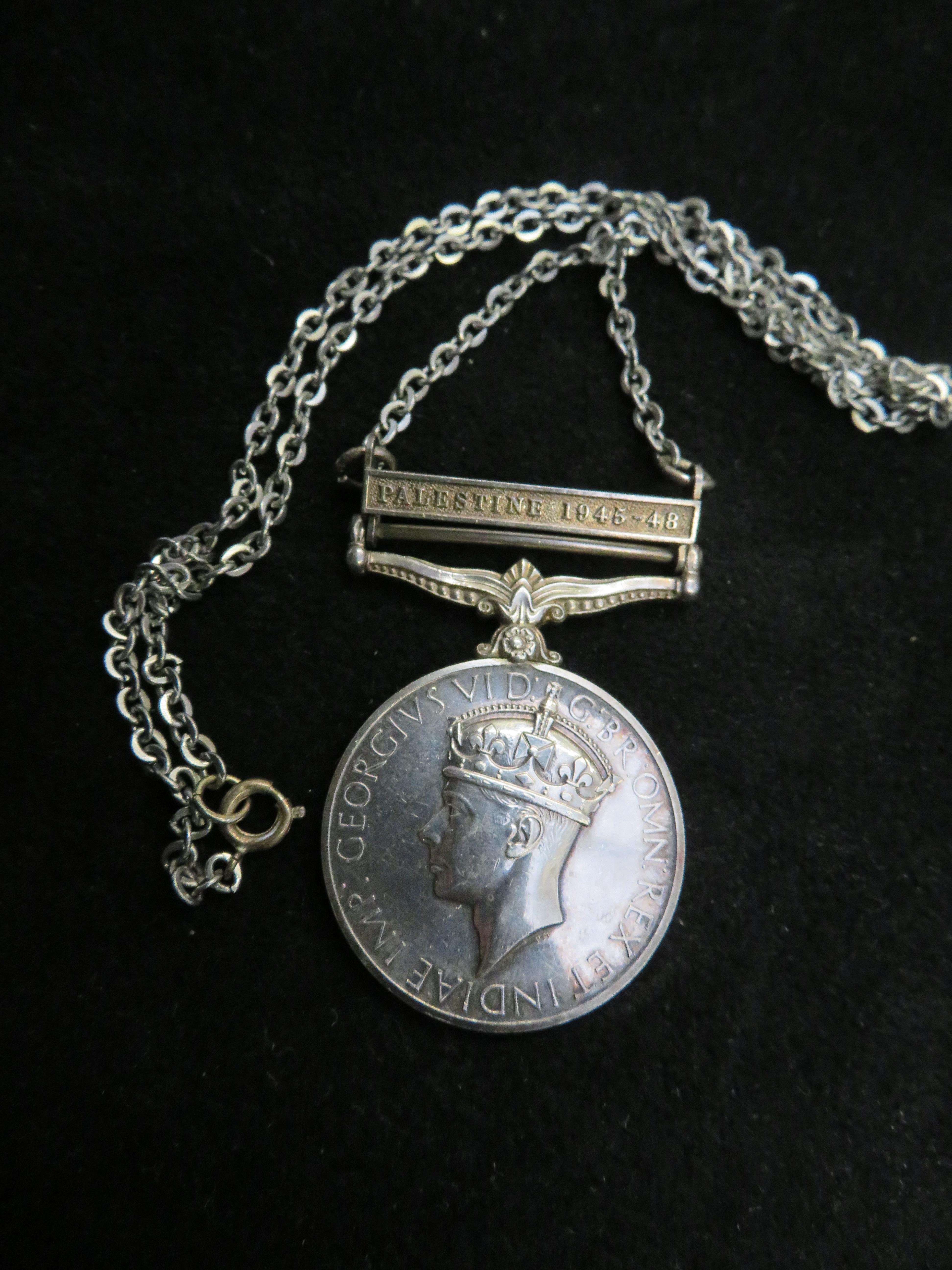 1945/48 Palestine medal awarded to G N R . C J Smi