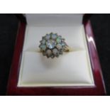 9ct Gold dress ring set with white stones & opal S