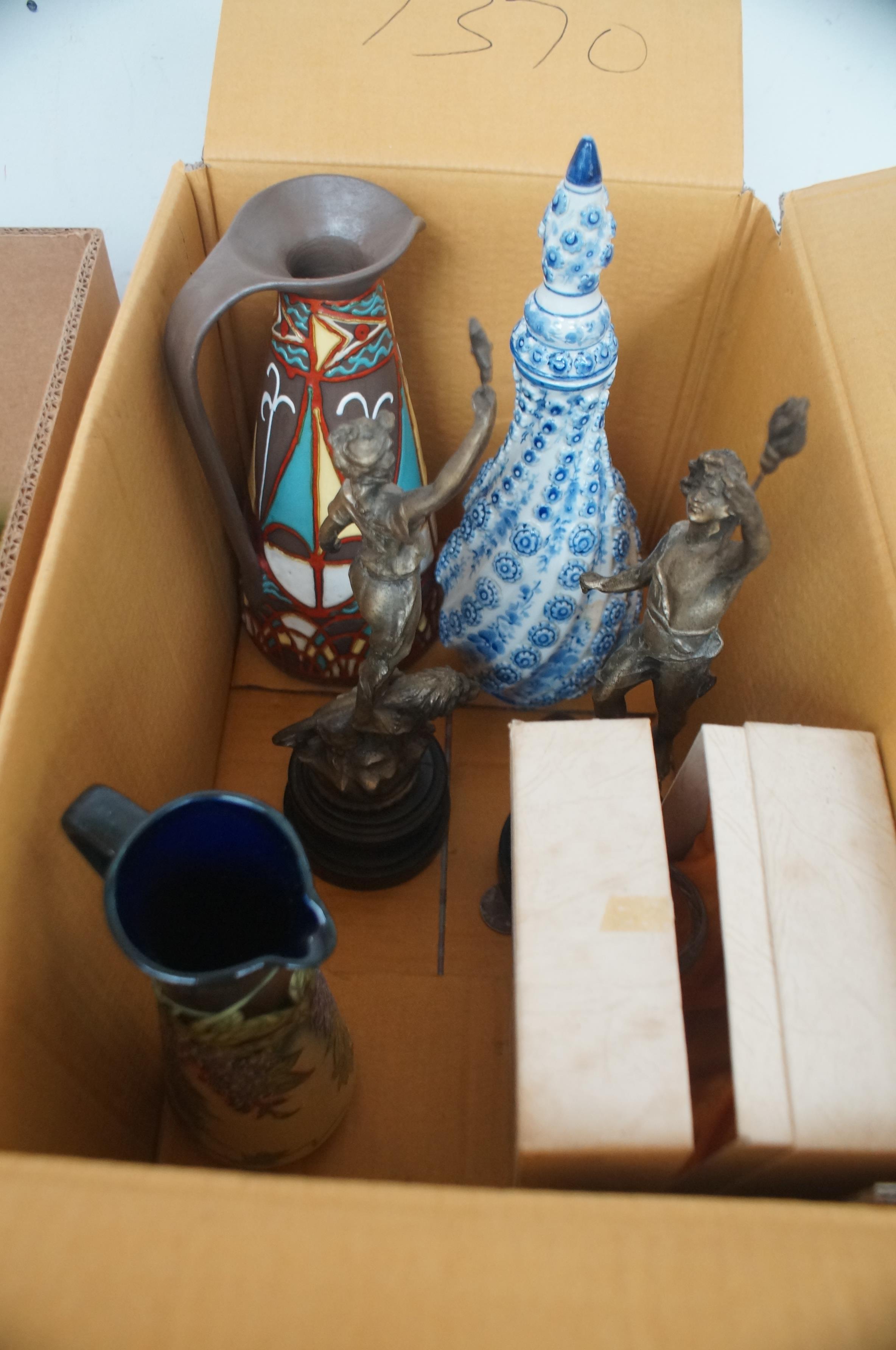 Box of glass & ceramics to include 2 Victorian spe