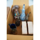 Box of glass & ceramics to include 2 Victorian spe