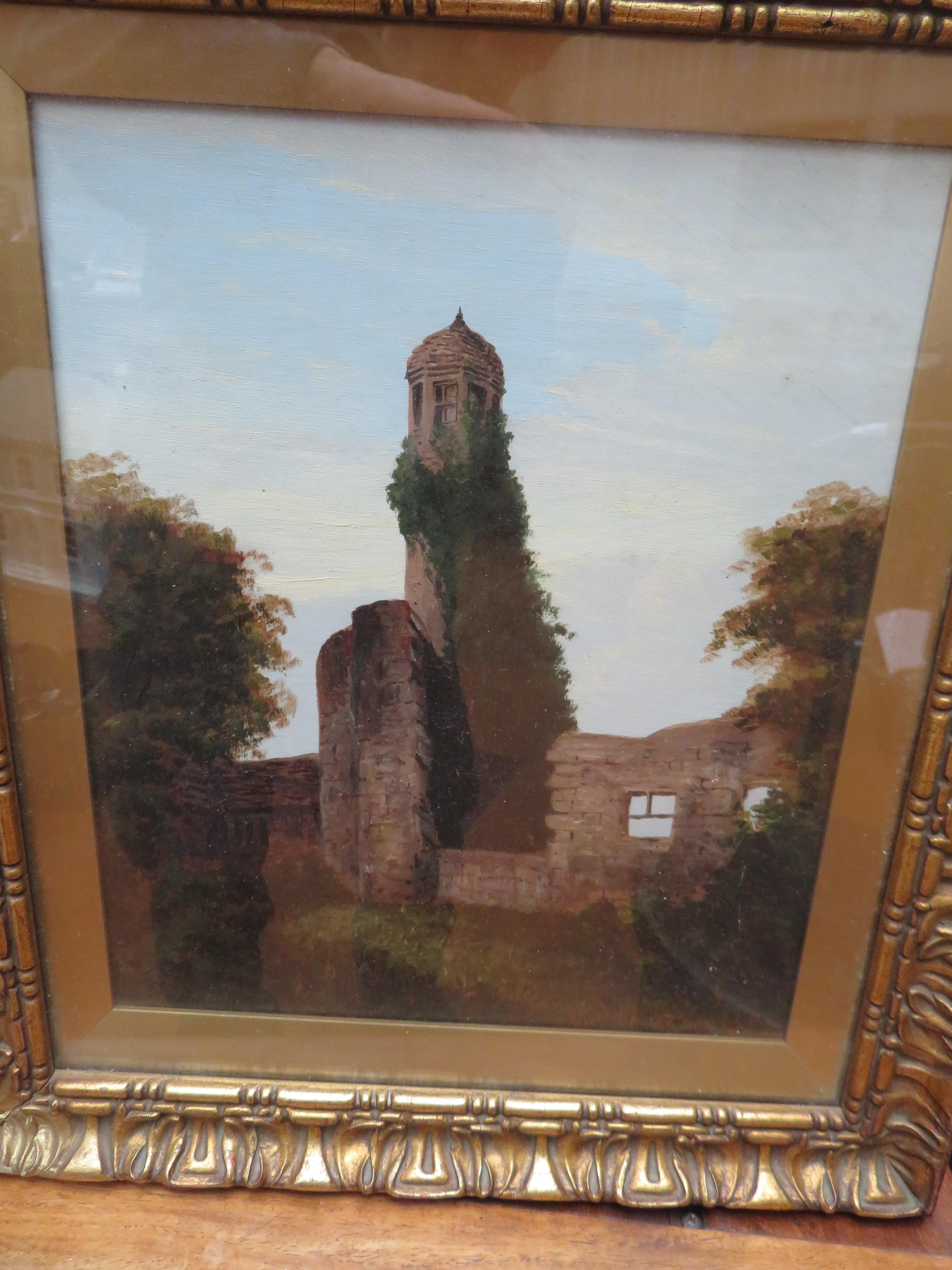 Victorian oil on board framed & mounted (Ruins)