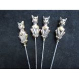 4 Brass cat hat pins