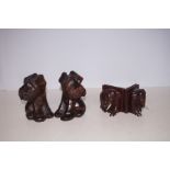 2 Pairs of carved wood bookends A/F