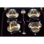 Cased set of silver salts matching spoons London 1