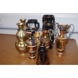Collection of Greek potter, others & pair of brass