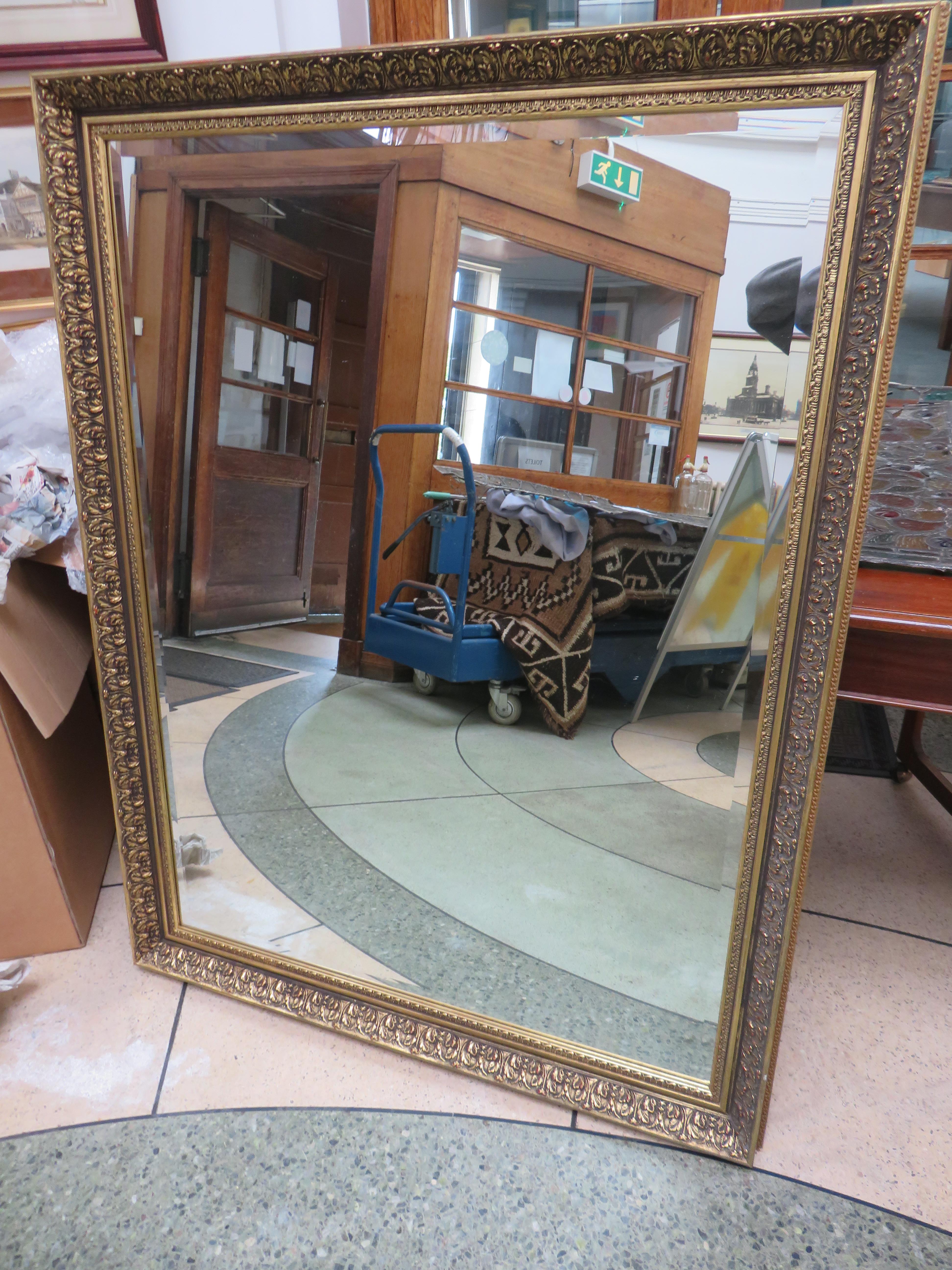 Very large modern bevelled edge gilt framed mirror
