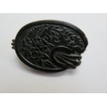 Whitby jet carved brooch 4 cm