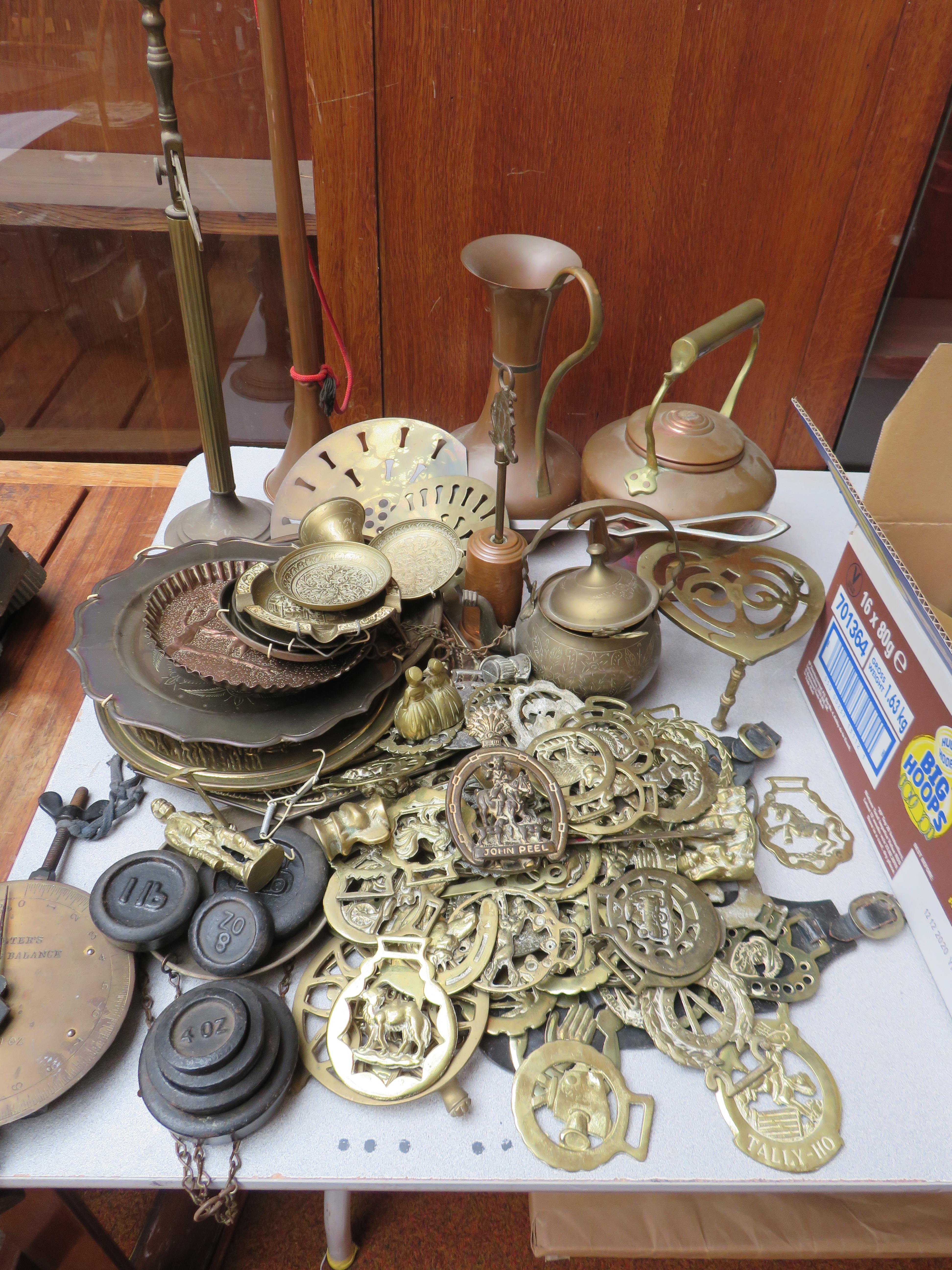 Large collection of horse brasses, brass, copper w