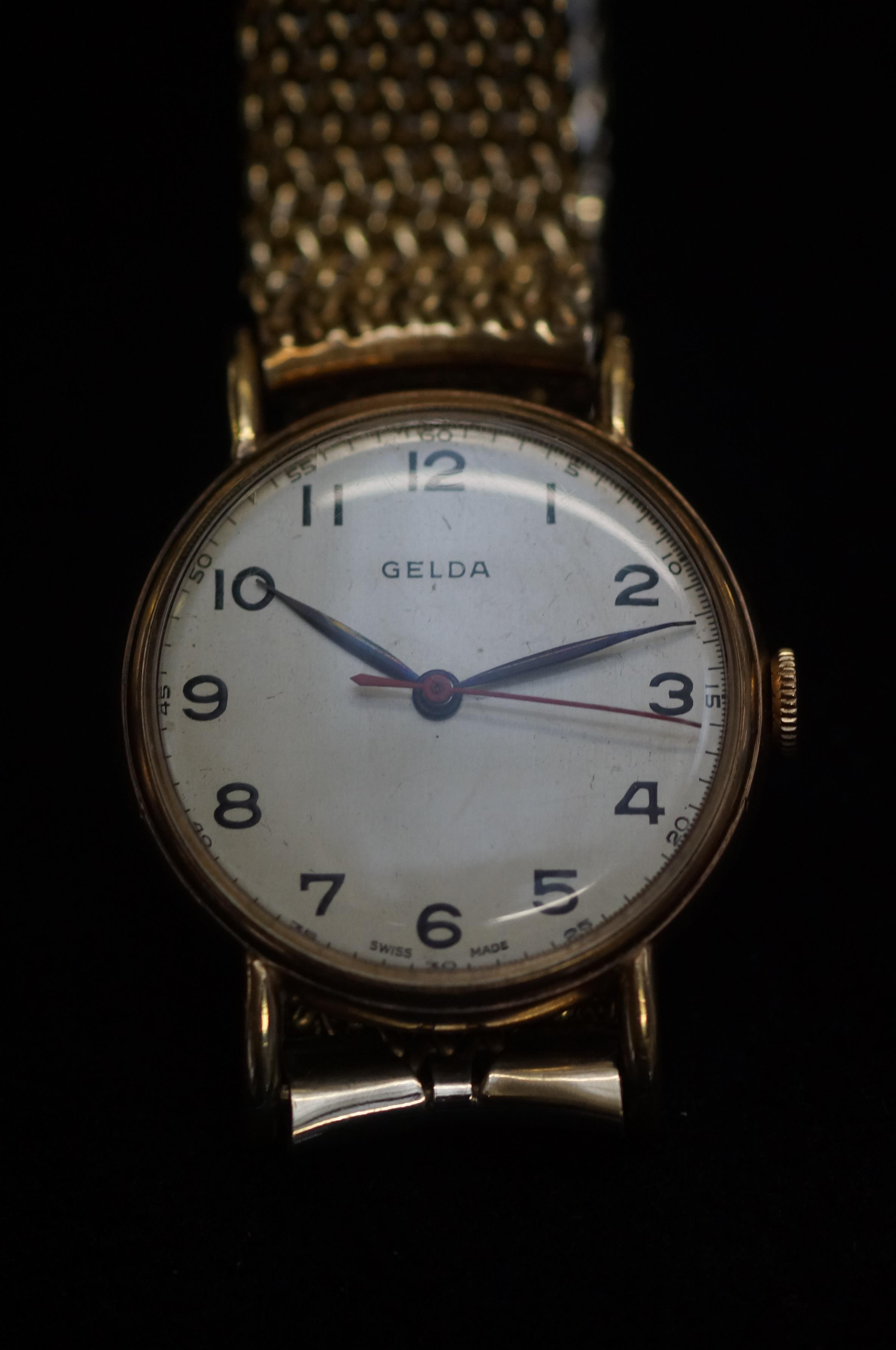 Gelda 9ct cased wristwatch with yellow metal strap