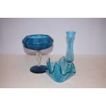 x3 Pieces of blue glass ware