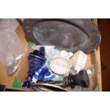 Mixed box to include Denby, crested ware, glass wa