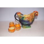 Shelley cruet set together with a rooster teapot