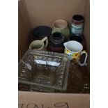 Box of glass & ceramics to include studio pottery