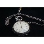 Silver cased pocket watch with white metal chain