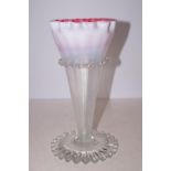 Victorian fluted conical white & pink vase