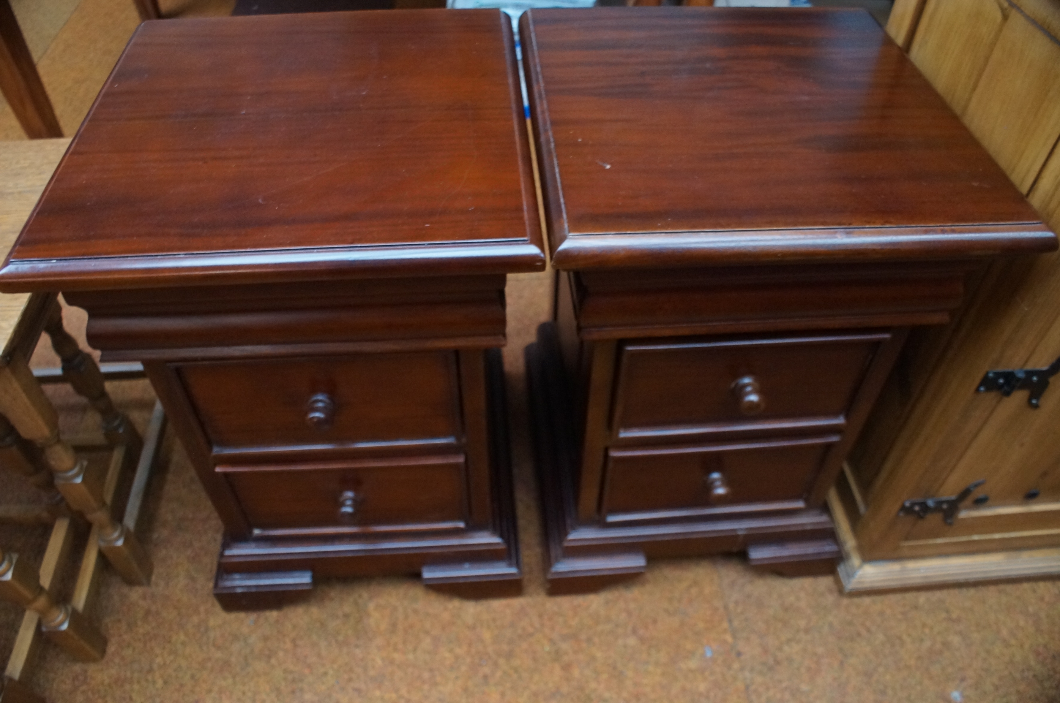 Pair of mahogany bedside tables, minor scratches t