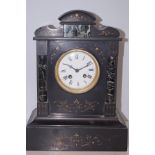 Belgium slate mantle clock with marble columns, ke