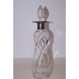 Silver top cut-glass decanter