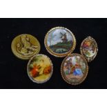 Collection of pin brooches, 1 silver & 1 limoges
