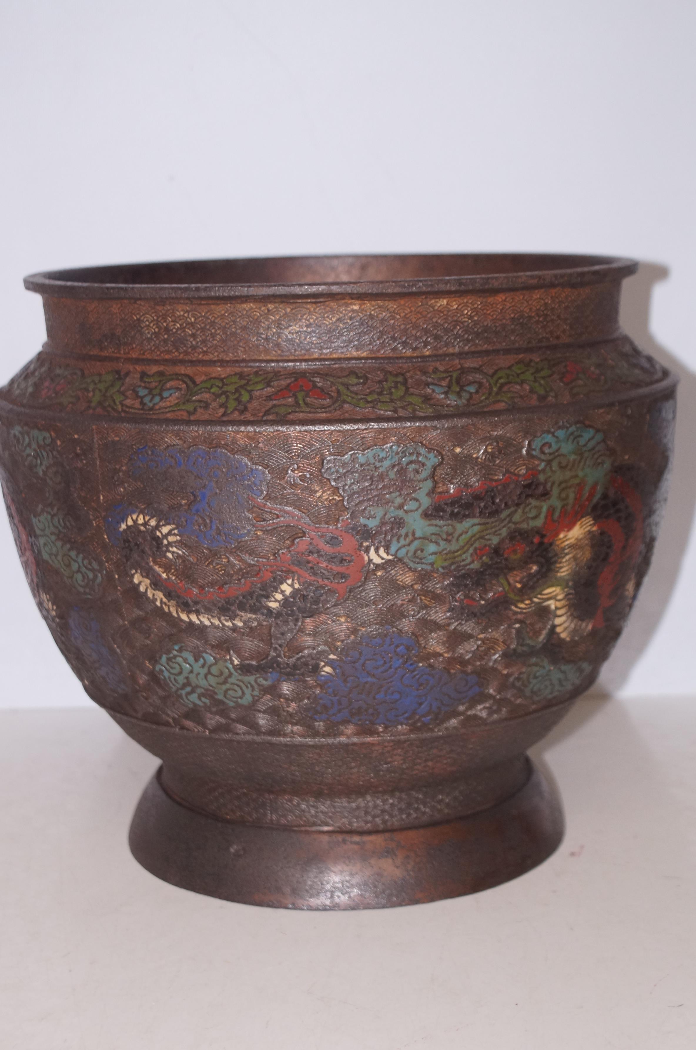 Metal cloisonne plant pot