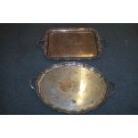 2 Large, early silver plated serving trays. One wi