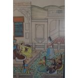 Indian painting on material 89 x 69 cm with frame