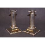 Pair of column silver candlesticks 13cm