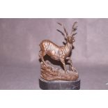 Bronze stag on marble base 26cm