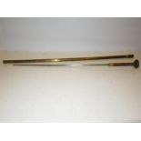 Brass & copper sword stick with cruciform blade Le
