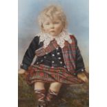 Victorian Watercolour on glass of a child in a Scot