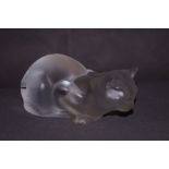 Lalique frosted glass crouching cat (slight chip t