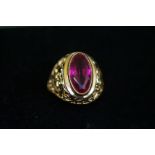 14ct gold ring set with large pink stone