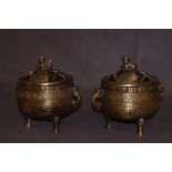Pair of brass, oriental incense burners with eleph