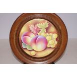 Hand painted fruit round plaque signed Leaman