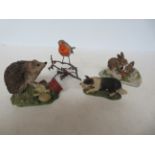 3 Coalport animals together with a robin