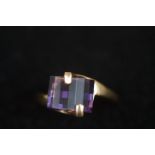 9ct Gold ring set with purple stone Size S
