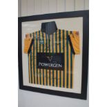Framed signed rugby referee shirt between 2001-2004 seasons, signed by multiple players to include S