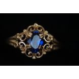 9ct Gold ring set with blue stone Size O