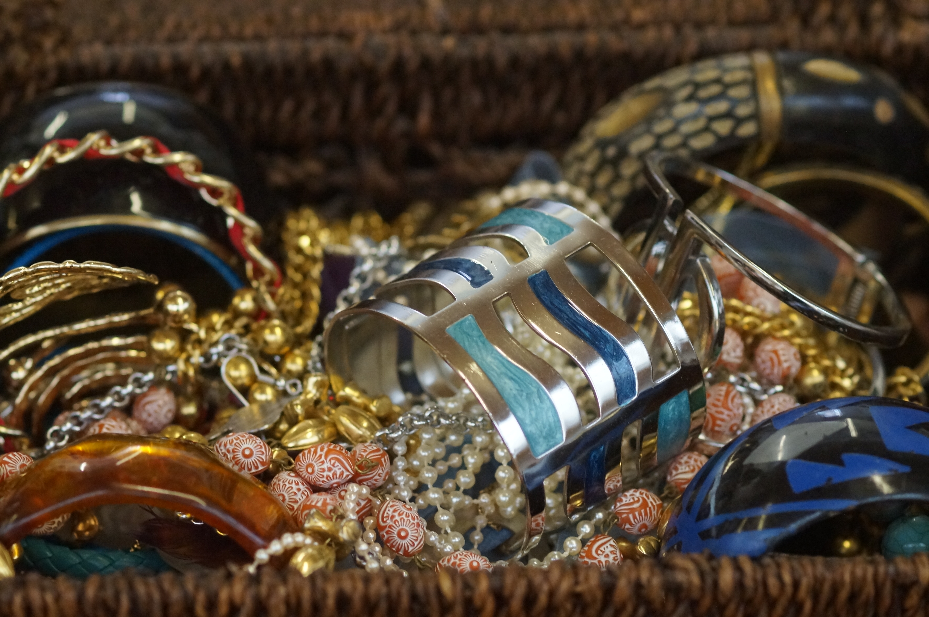 Basket of costume jewellery