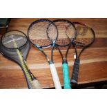 3x Good quality tennis rackets & a carlton badmint