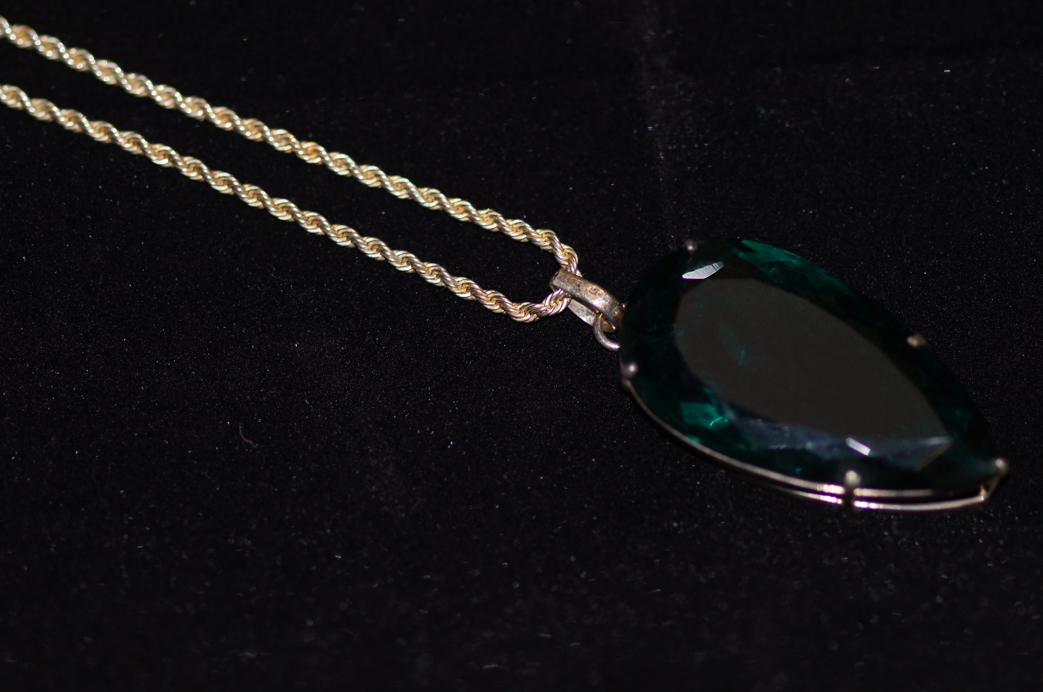 Silver Chain and Pendant with Large Green Stone