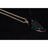 Silver Chain and Pendant with Large Green Stone