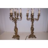 Pair of 5 branch candelabras, both with cherubs H